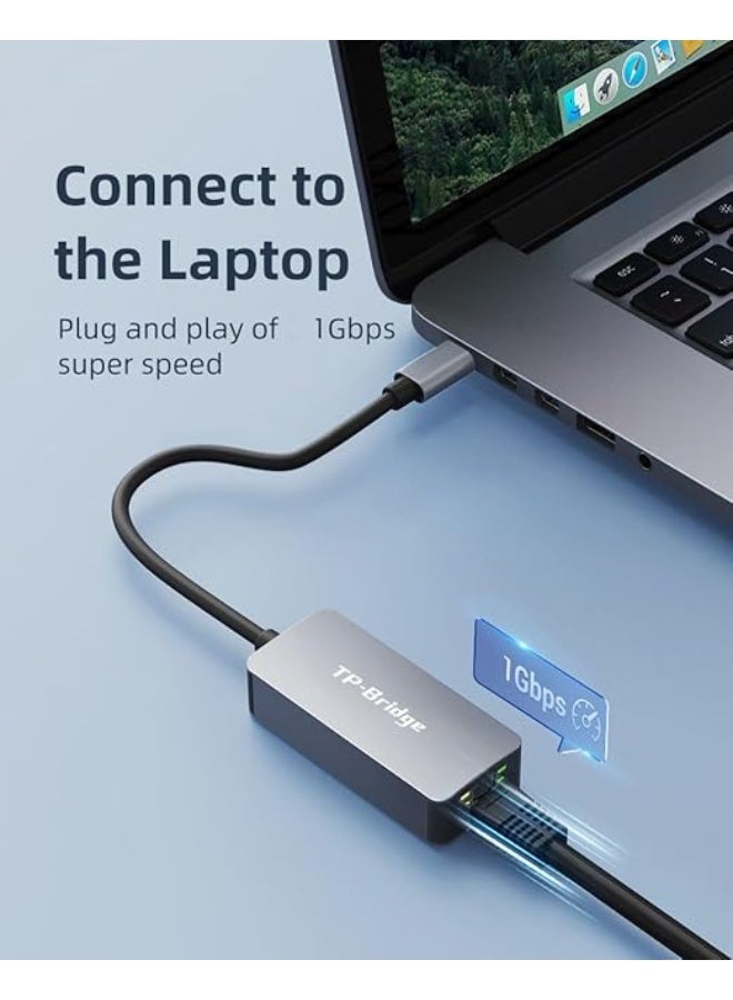 TP-BRIDGE USB-C 3.0 to Gigabit RJ45 Ethernet Adapter, Ultra-Fast 1000Mbps LAN Converter Durable Metal Design, Compatible with MacBook, iMac, Windows & Linux - Type C - Image 3